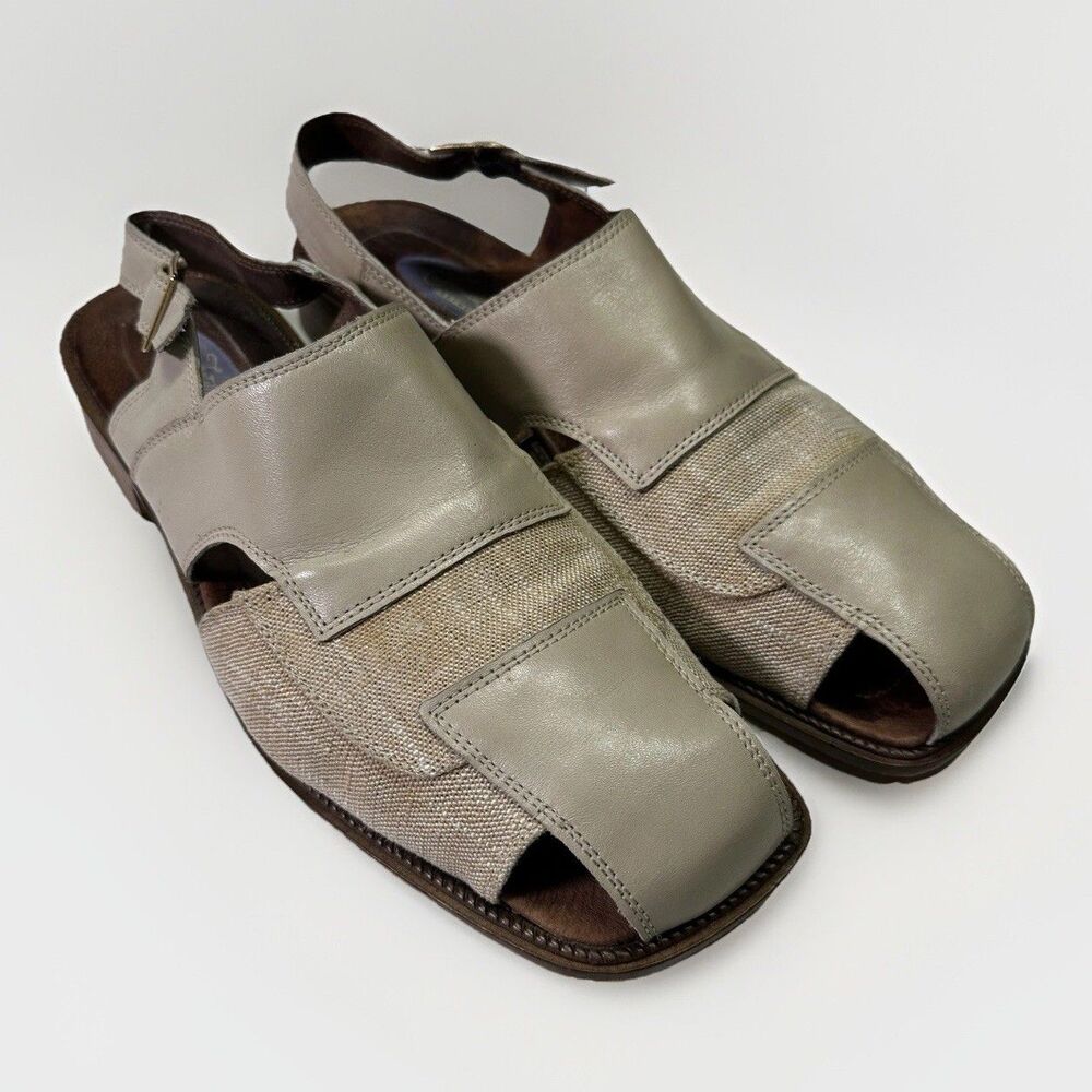 * Fratelli Leather Slingback Sandals Men’s 13 Beige Woven Square Toe